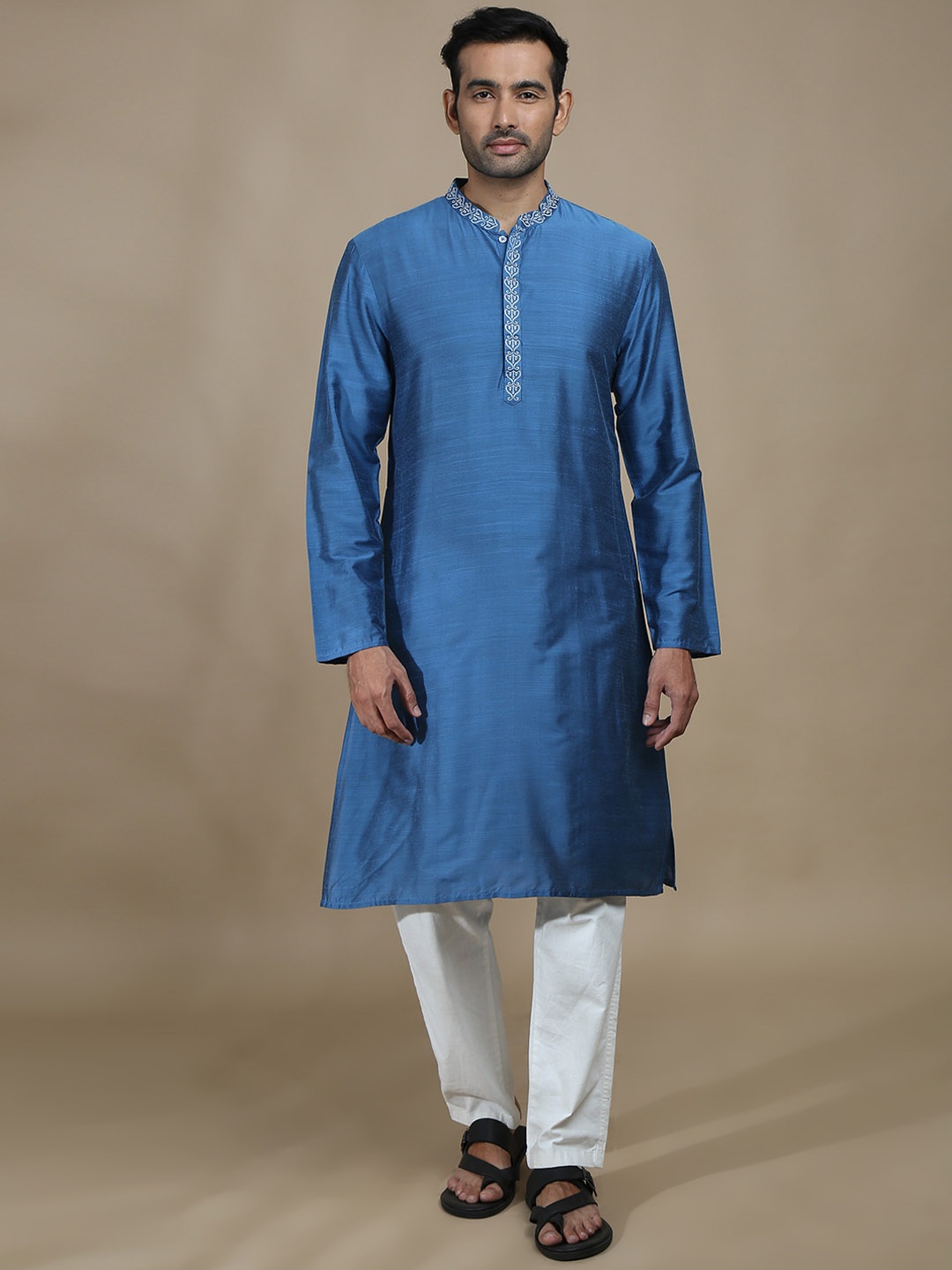 

FILORI Mandarin Collar Straight Kurta, Blue