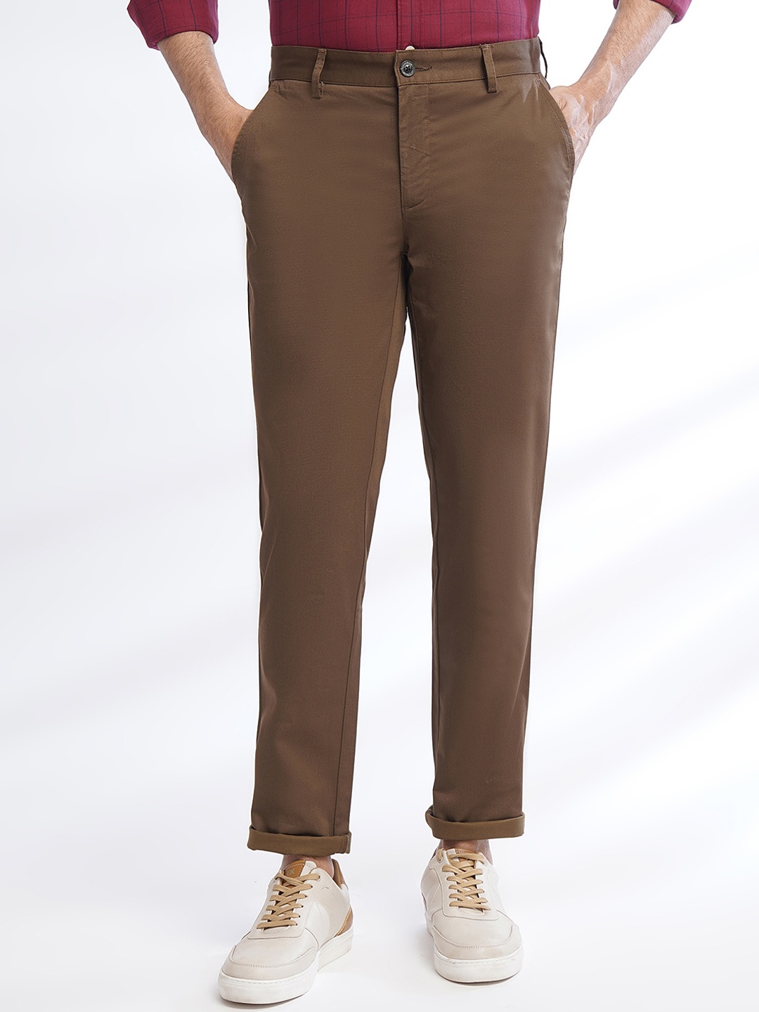 

JADE BLUE Men Slim Fit Cotton Trousers, Brown