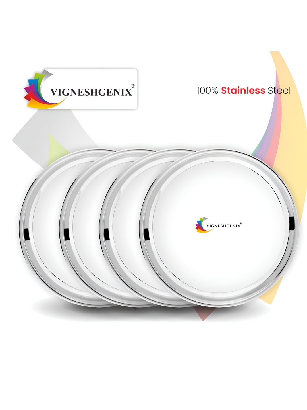 

VIGNESHGENIX 4-Pcs Dishwasher Safe Dinner Plates Set, Silver