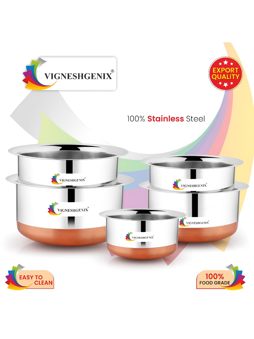 

VIGNESHGENIX Silver-Toned 5 Pieces Serving Bowls Tope Set