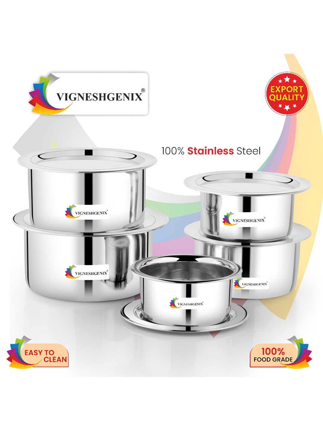 

VIGNESHGENIX Silver-Toned 5 Pieces Stainless Steel Cookware Set