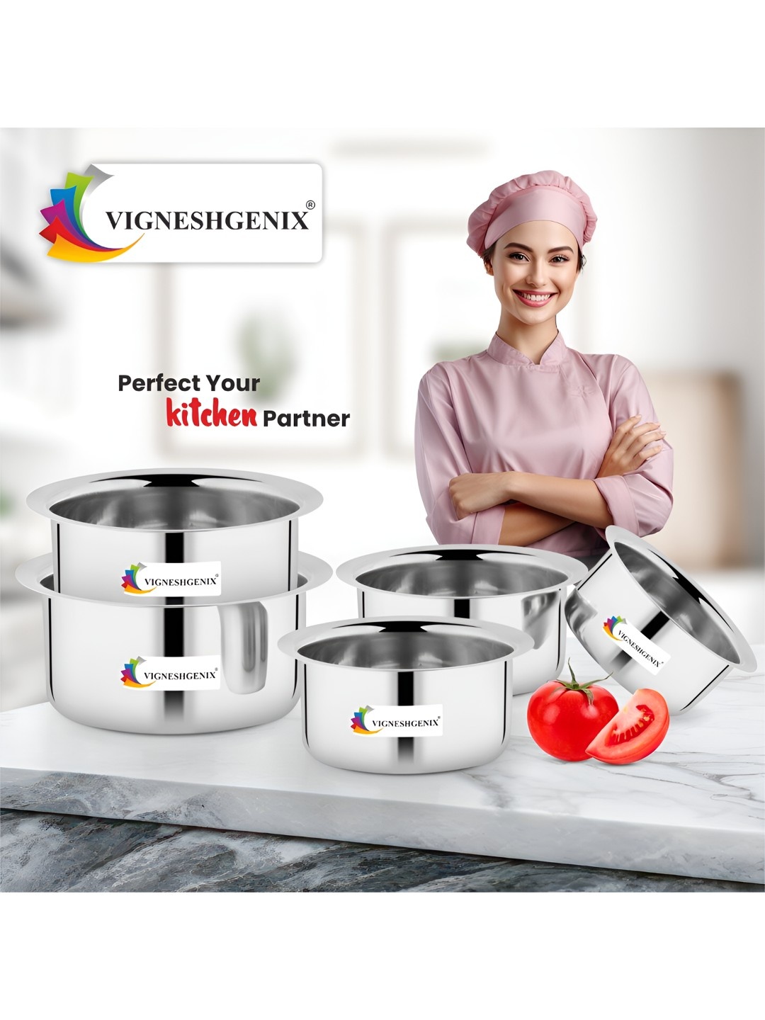 

VIGNESHGENIX Silver-Toned 5 Pieces Stainless Steel Cookware Set