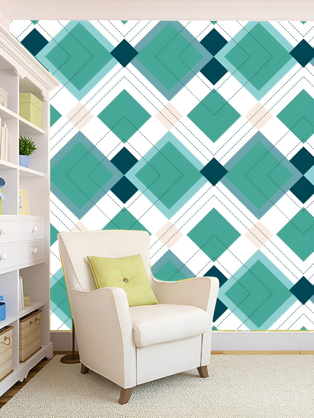 

KSHIRSA White & Green 3D Abstract Printed Self Adhesive Wall Sticker