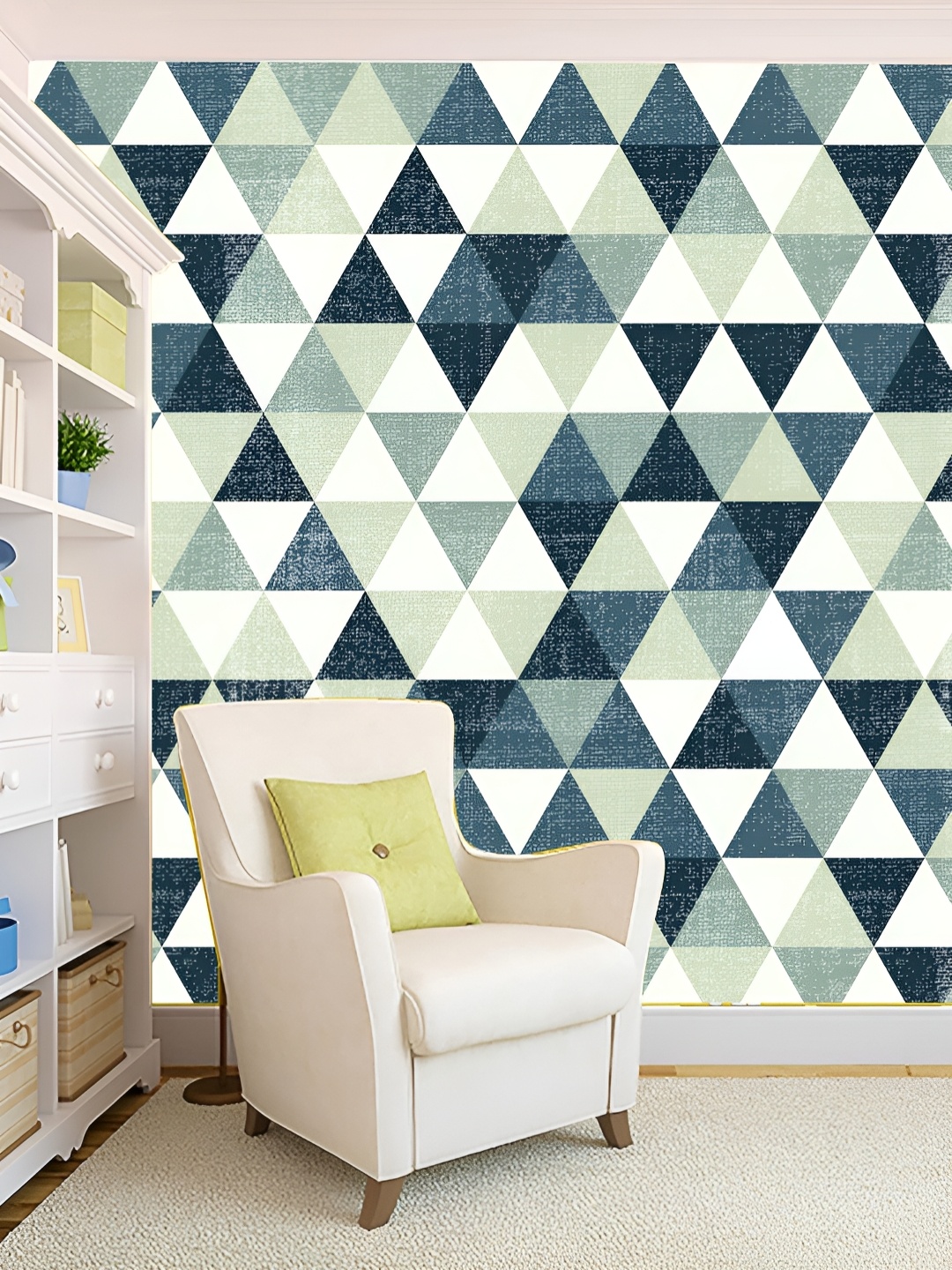 

KSHIRSA Blue & Green Geometric Self Adhesive 3D Printed Wall Sticker