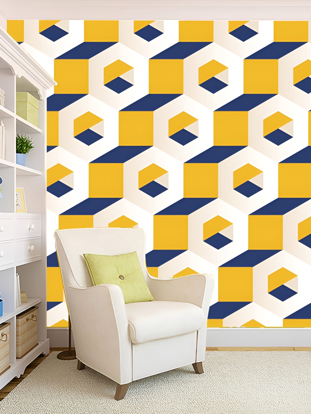 

KSHIRSA Blue & Yellow Self Adhesive 3D Printed Wall Sticker