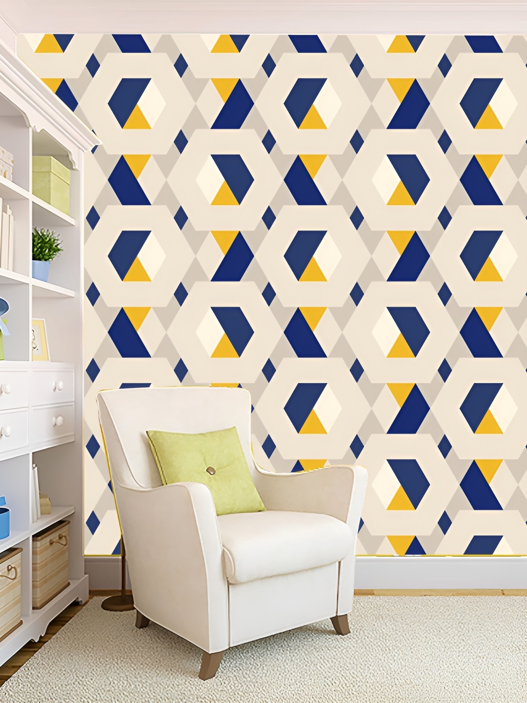 

KSHIRSA Beige & Blue Abstract Printed Self Adhesive 3D Wall Stickers