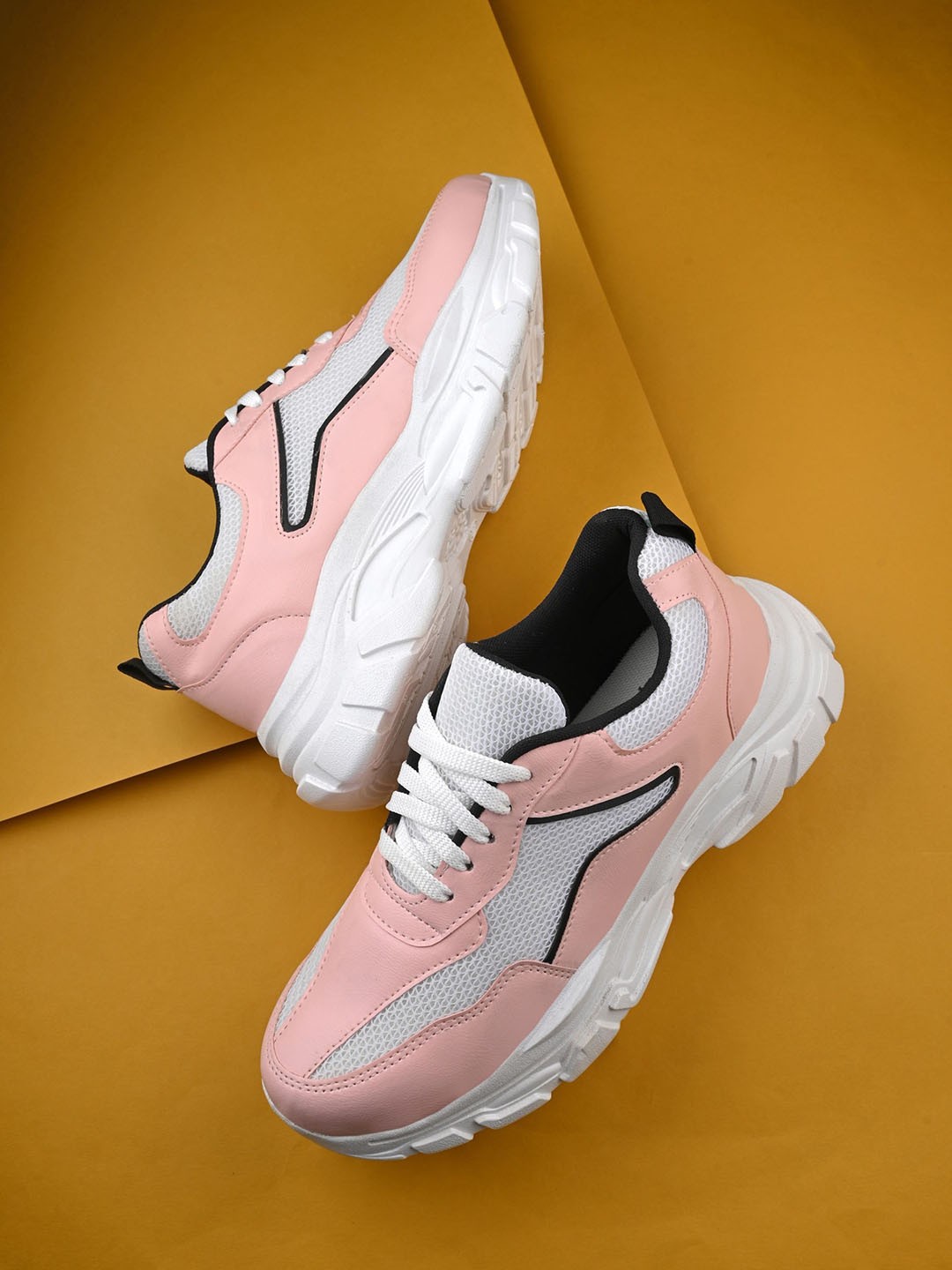 

The Roadster Lifestyle Co. Women Colourblocked Round Toe Mesh Sneakers, Pink