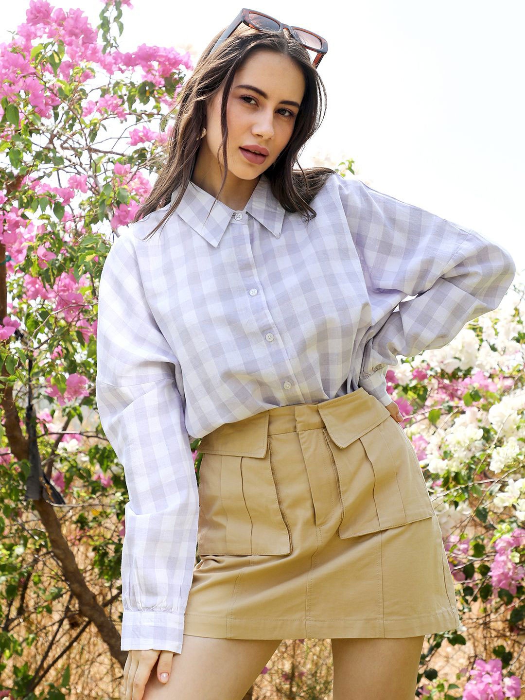 

PINACOLADA Spread Collar Long Sleeves Striped Oversized Cotton Casual Shirt, Purple