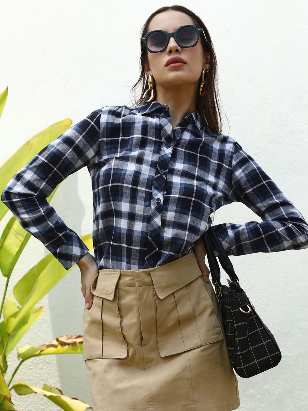 

PINACOLADA Spread Collar Tartan Checks Checked Cotton Casual Shirt, Blue