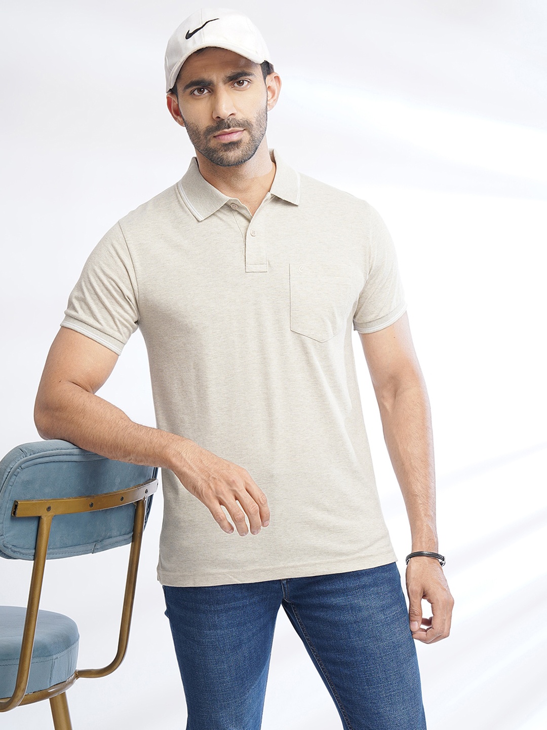 

Greenfibre Short Sleeves Polo Collar Cotton Slim Fit T-shirt, Grey