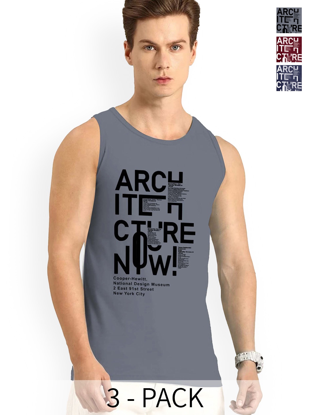 

AUSK Pack Of 3 Printed Innerwear Gym Innerwear Vests, Grey