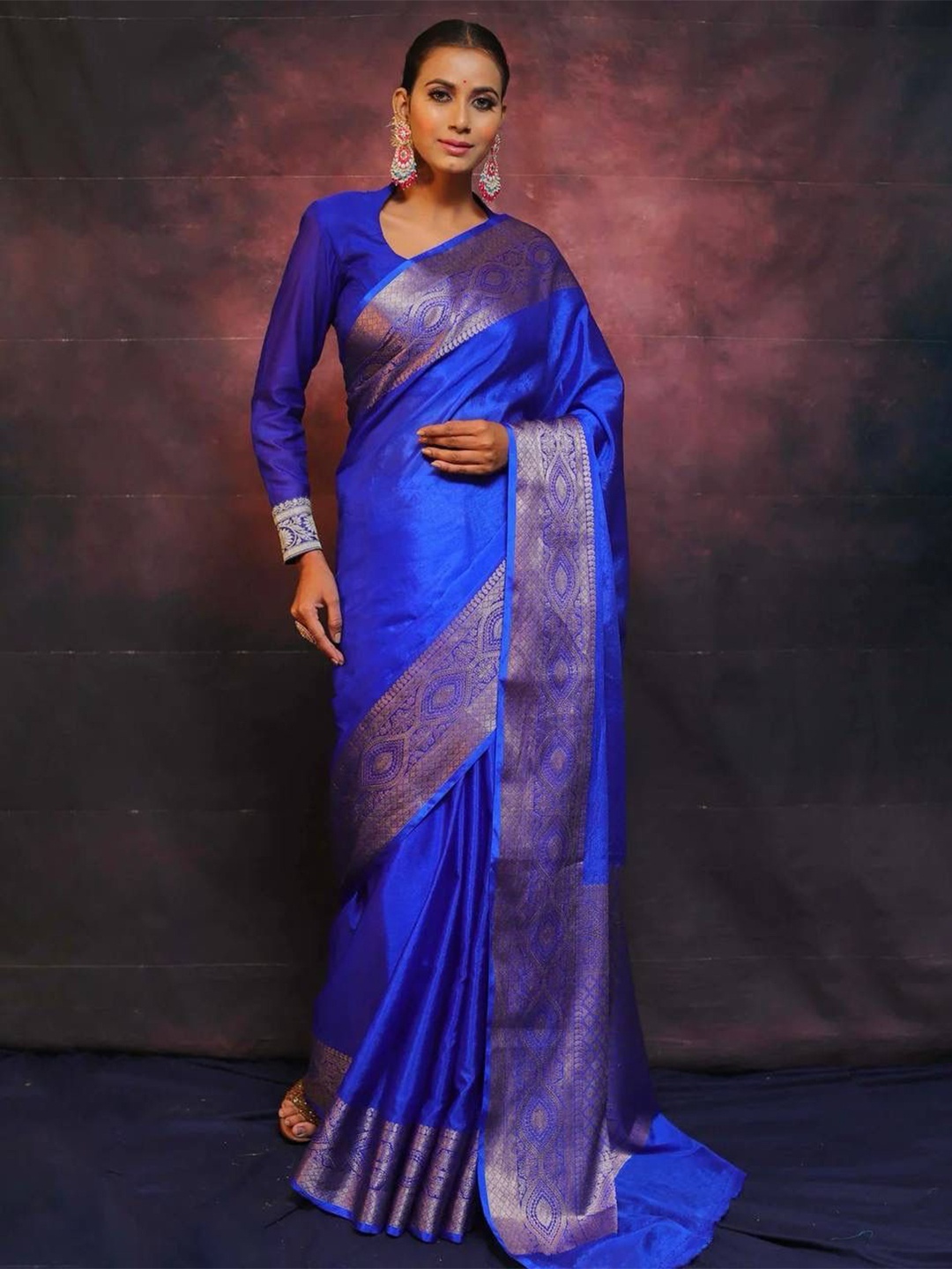 

ZILVIRA Solid Zari Banarasi Saree, Blue