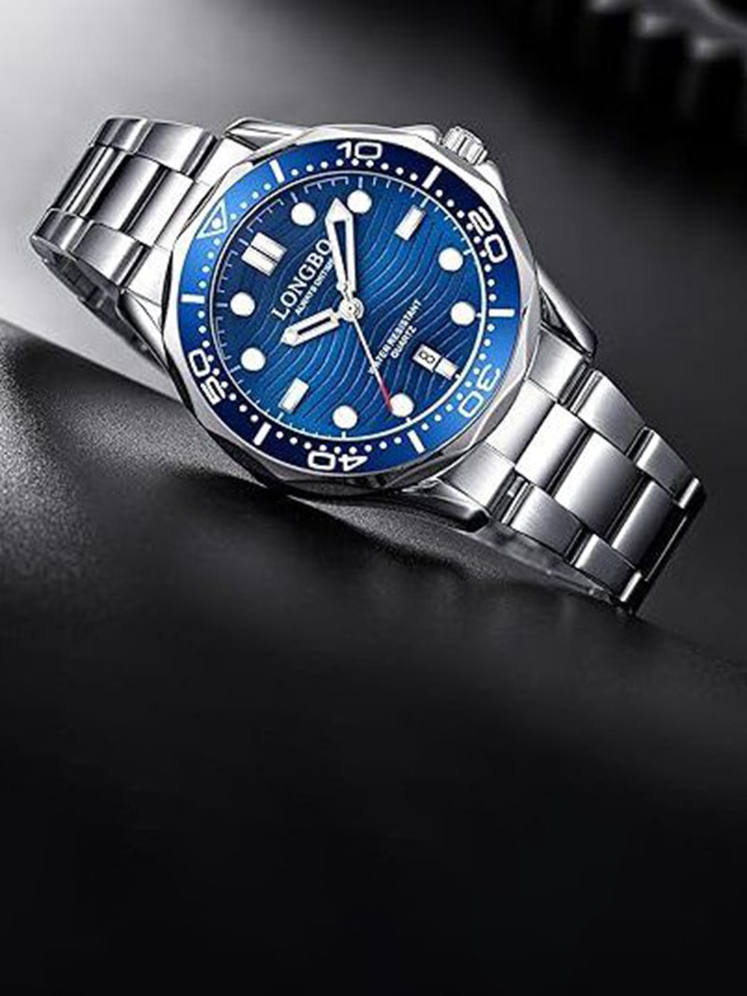 

LONGBO Men Stainless Steel Bracelet Style Straps Analogue Watch Long-83446-Silver-Blue-01