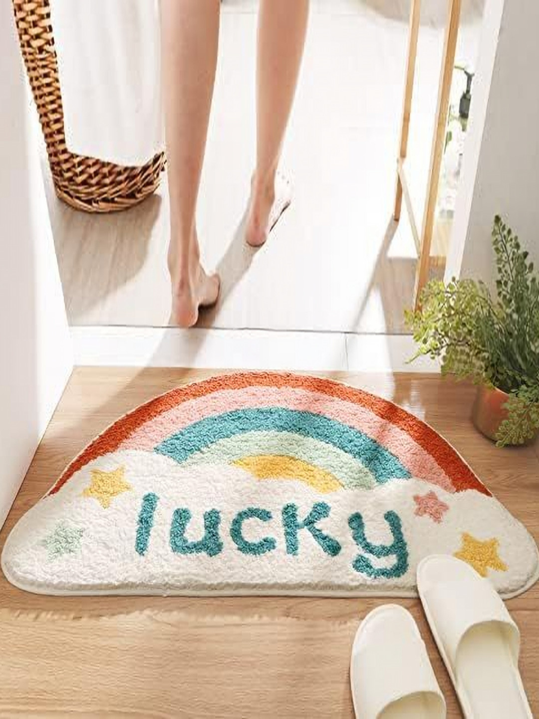 

ROSEATE Blue & White Floral Microfiber 2000 GSM Anti-Skid Bath Rug