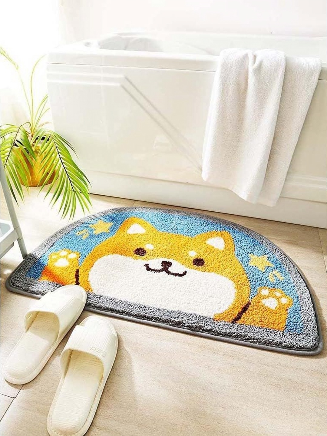 

ROSEATE Blue & Yellow Printed Microfiber Bat Rugs