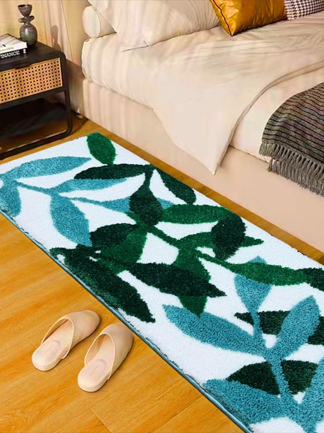 

ROSEATE Green Printed Microfiber Bath Rugs