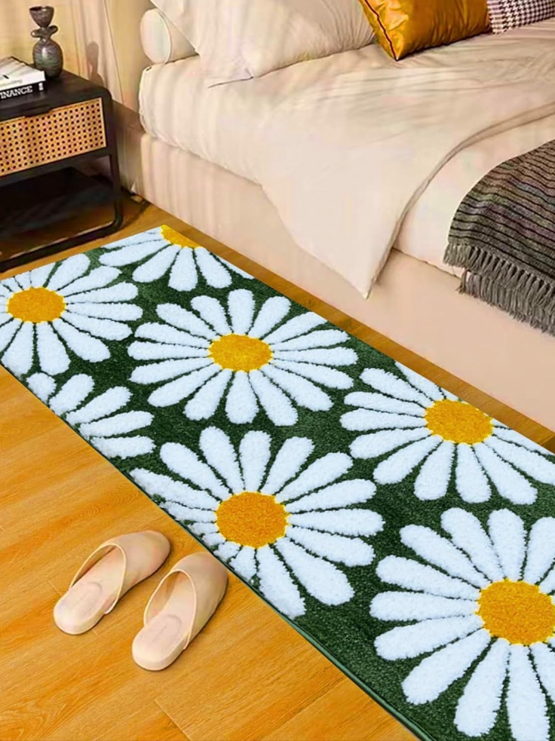 

ROSEATE Green & White Printed Anti Skid Runner