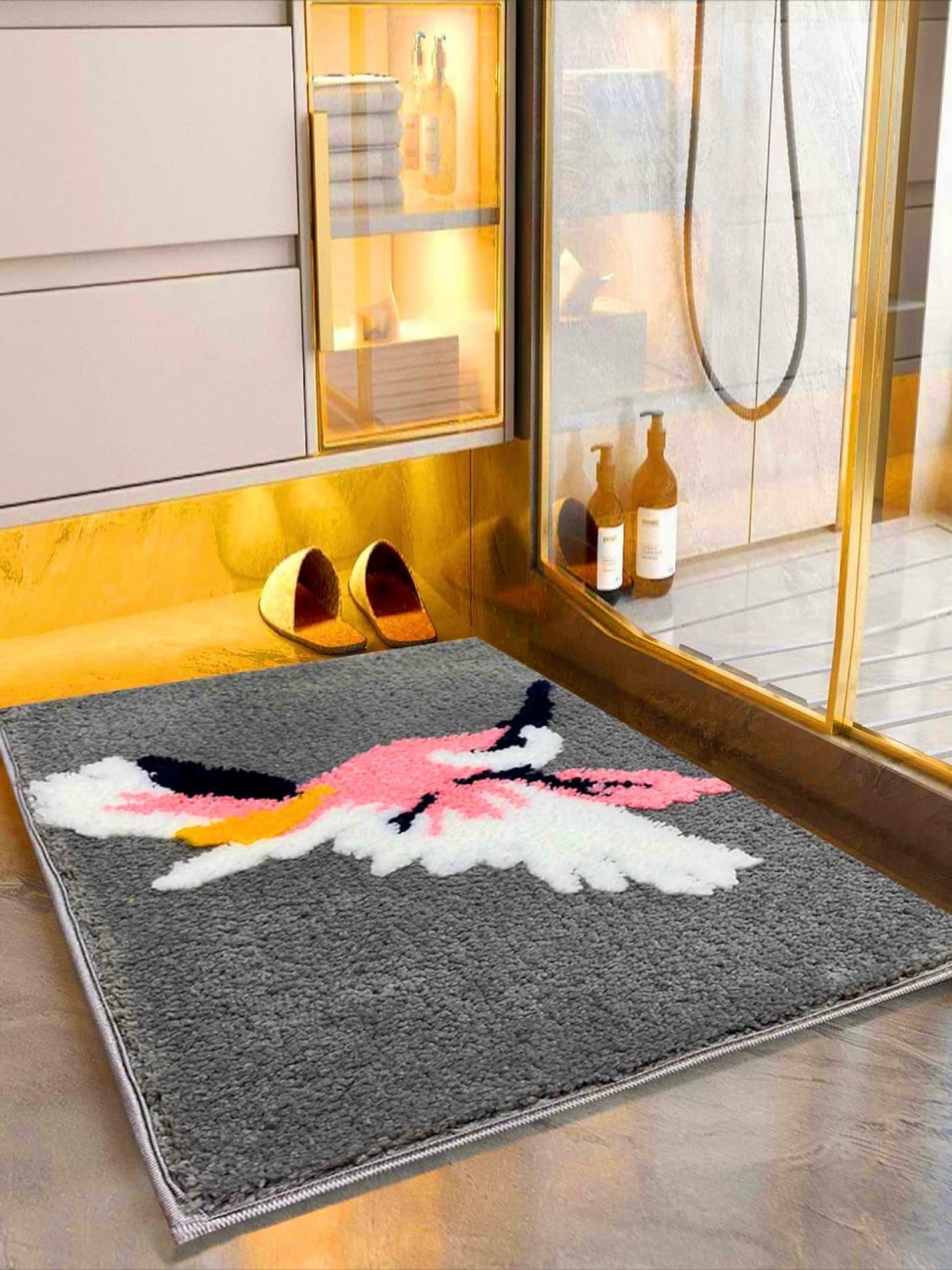 

ROSEATE Grey & Pink 2000 GSM Anti Skid Bath Rug