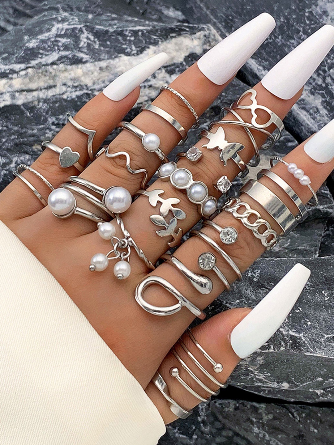 

Jewels Galaxy Set Of 22 Silver-Plated Stackable Finger Rings