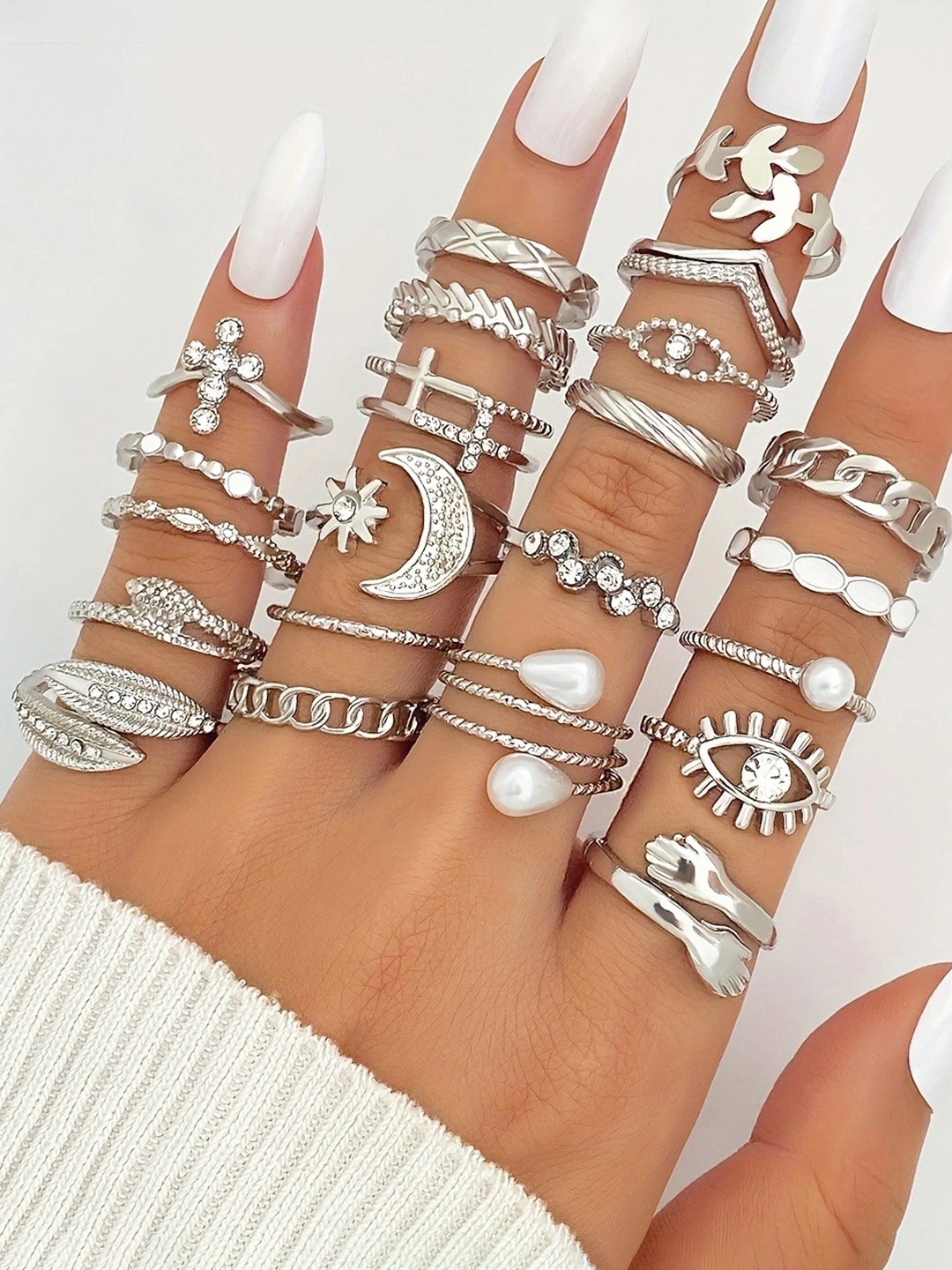 

Jewels Galaxy Set of 23 Silver-Plated Adjustable Finger Ring