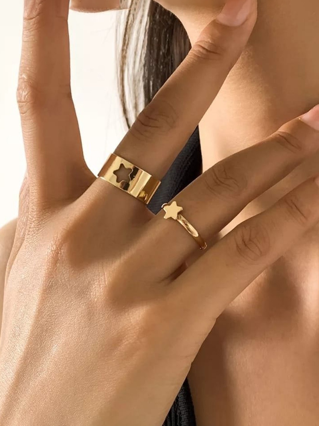 

Jewels Galaxy Set Of 2 Gold Plated Adjustable Finger Rings