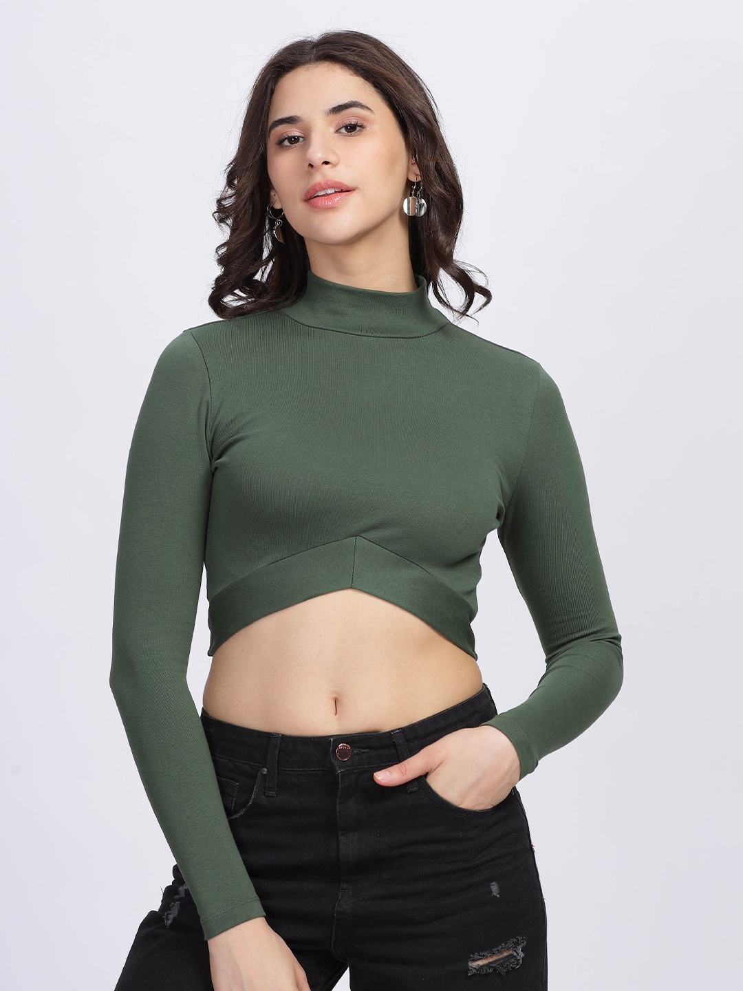 

SILISOUL High Neck Sleeveless Cotton Fitted Top, Green