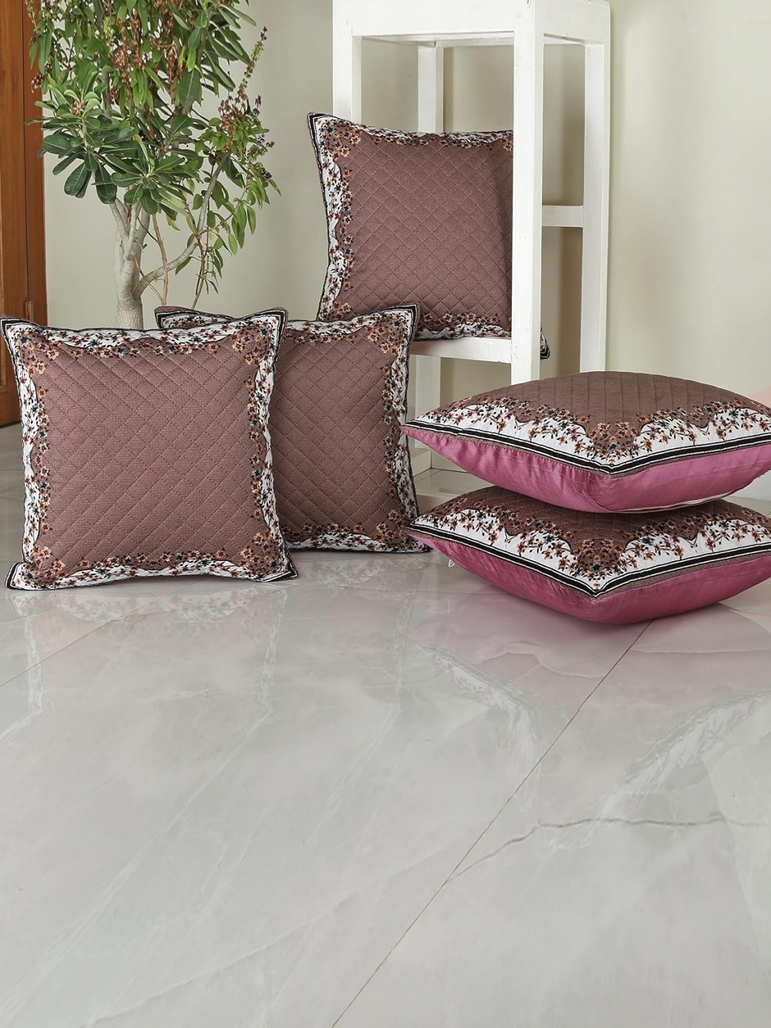 

Homerz Brown 5 Pieces Ethnic Motifs Velvet Square Cushion Covers