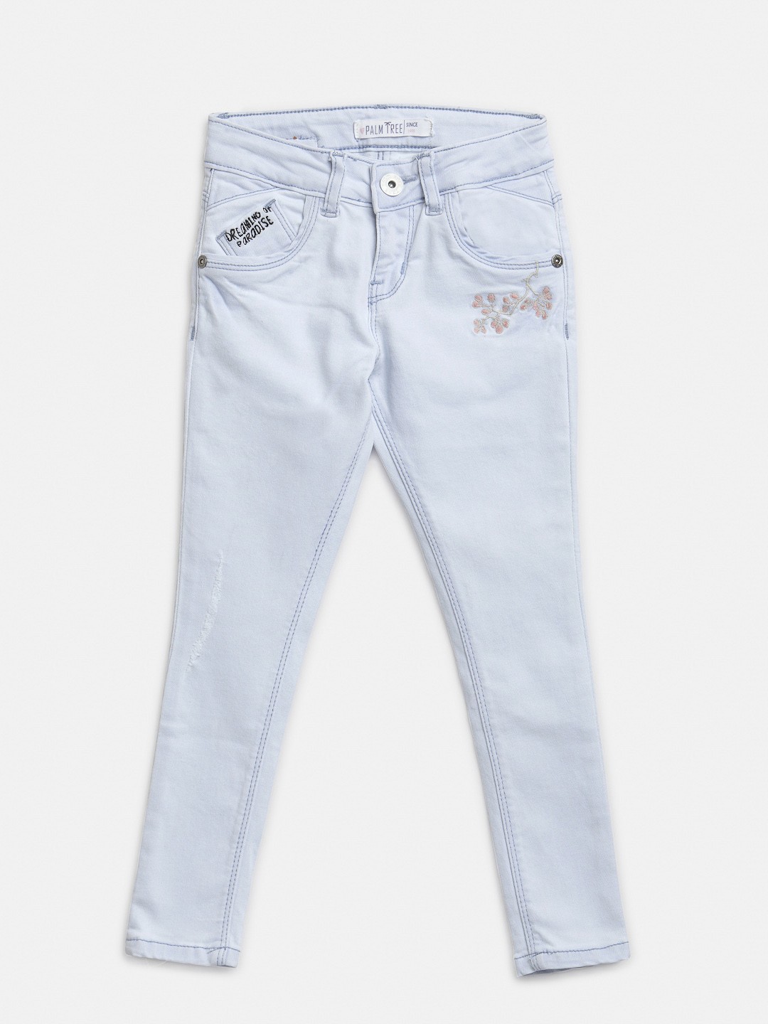 

Palm Tree Girls Blue Slim Fit Mid-Rise Low Distress Stretchable Jeans