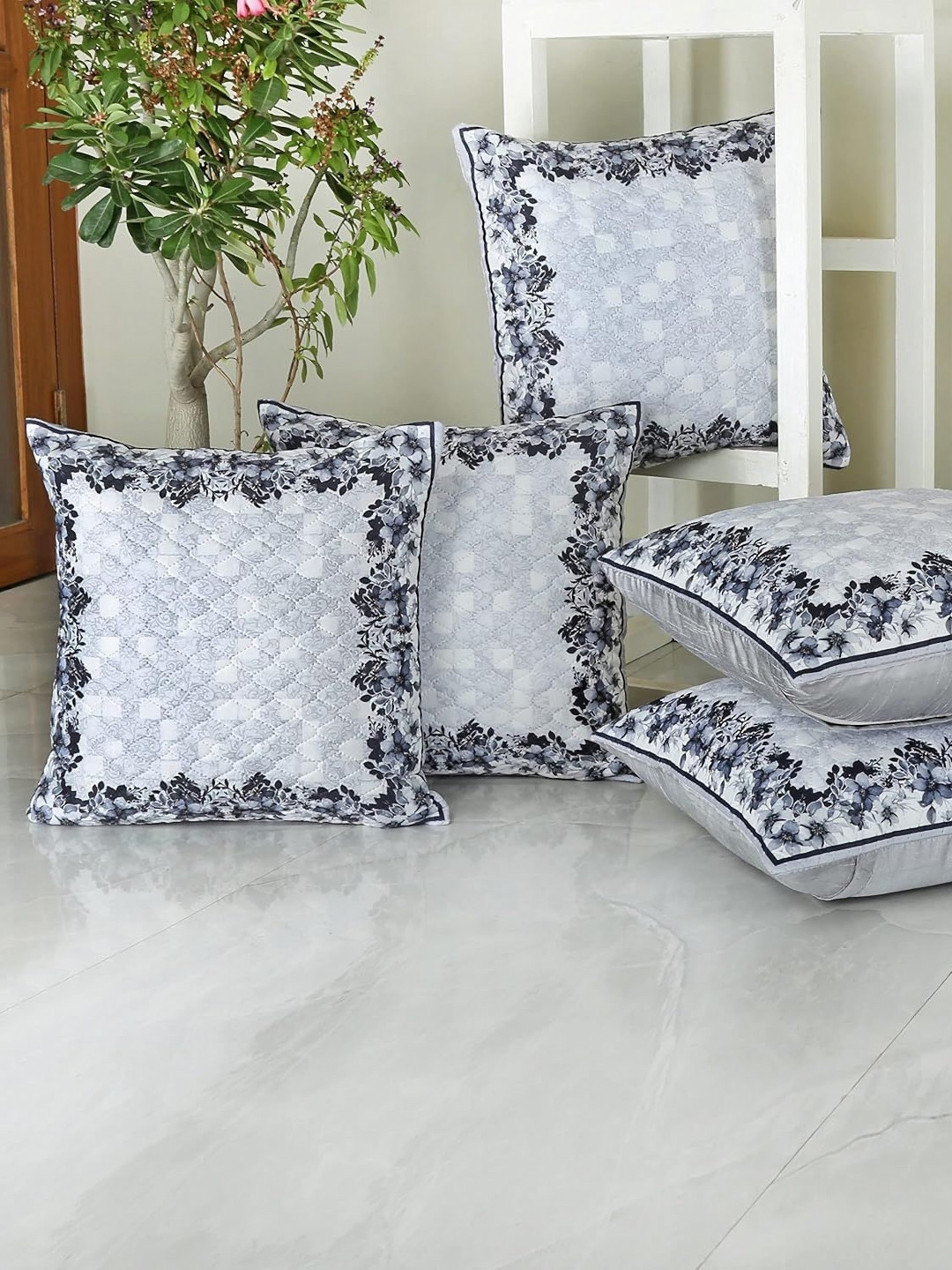 

Homerz Blue 5 Pieces Ethnic Motifs Velvet Square Cushion Covers