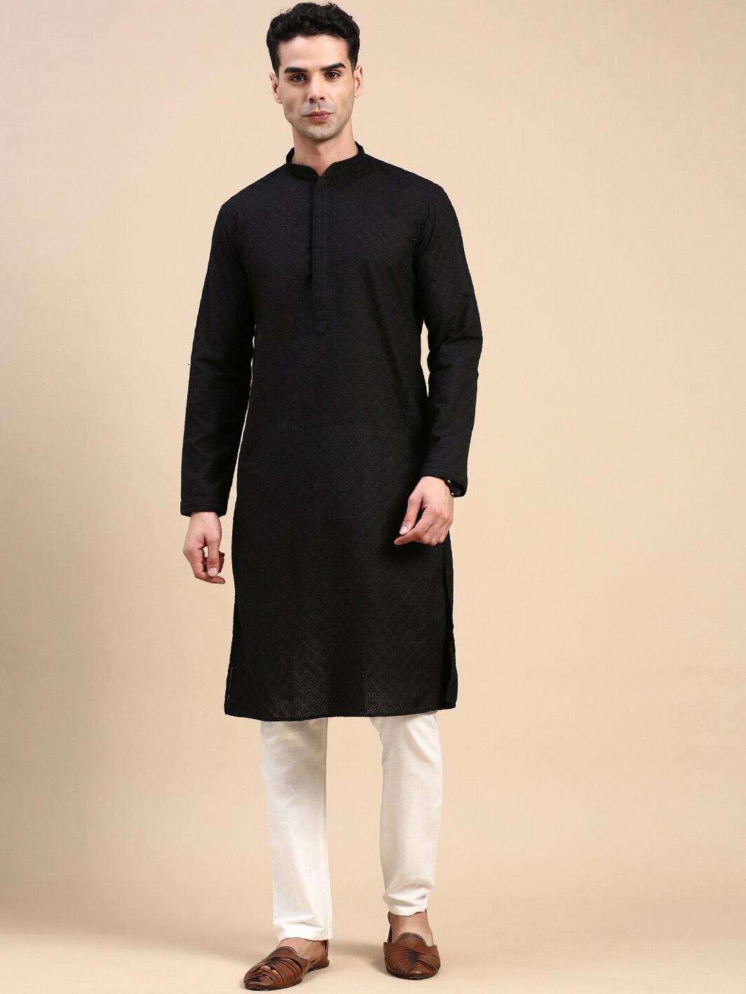 

Rishika Embroidered Thread Work Art Silk Straight Kurta, Black