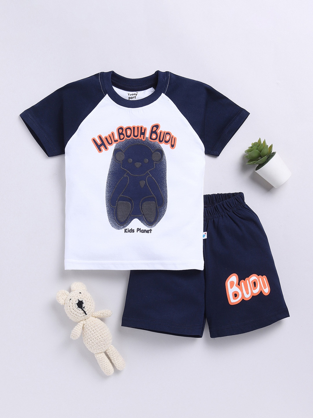 

Toonyport Boys Printed Pure Cotton T-shirt With Shorts, Navy blue