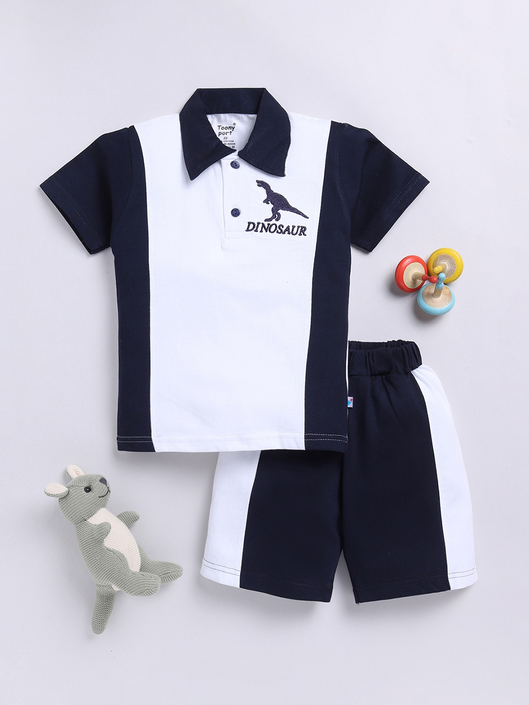 

Toonyport Boys Colourblocked Pure Cotton T-shirt With Shorts, Navy blue