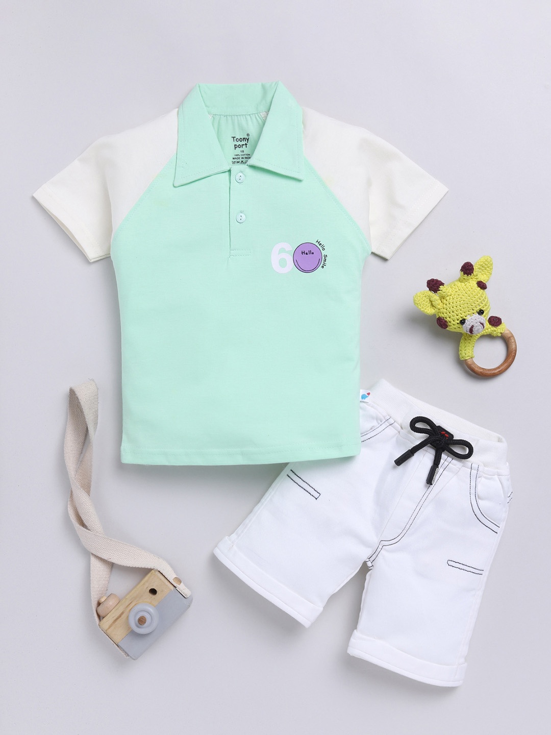 

Toonyport Boys Colourblocked Pure Cotton T-shirt With Shorts, Sea green