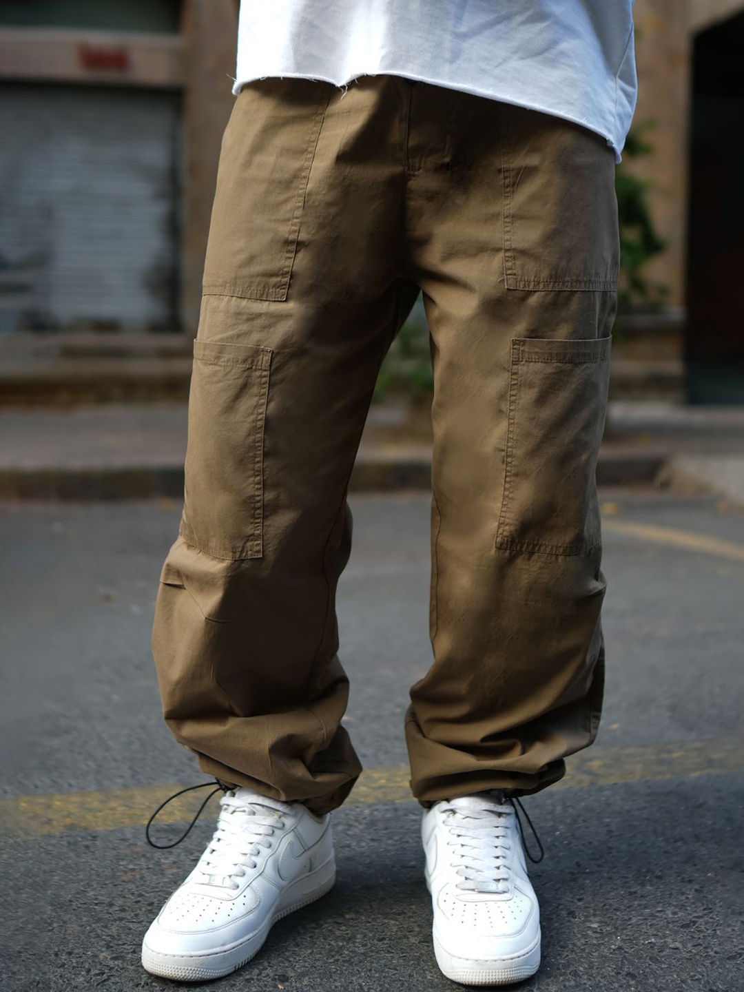 

Powerlook Men Pure Cotton Baggy Fit Mid Rise Joggers, Brown