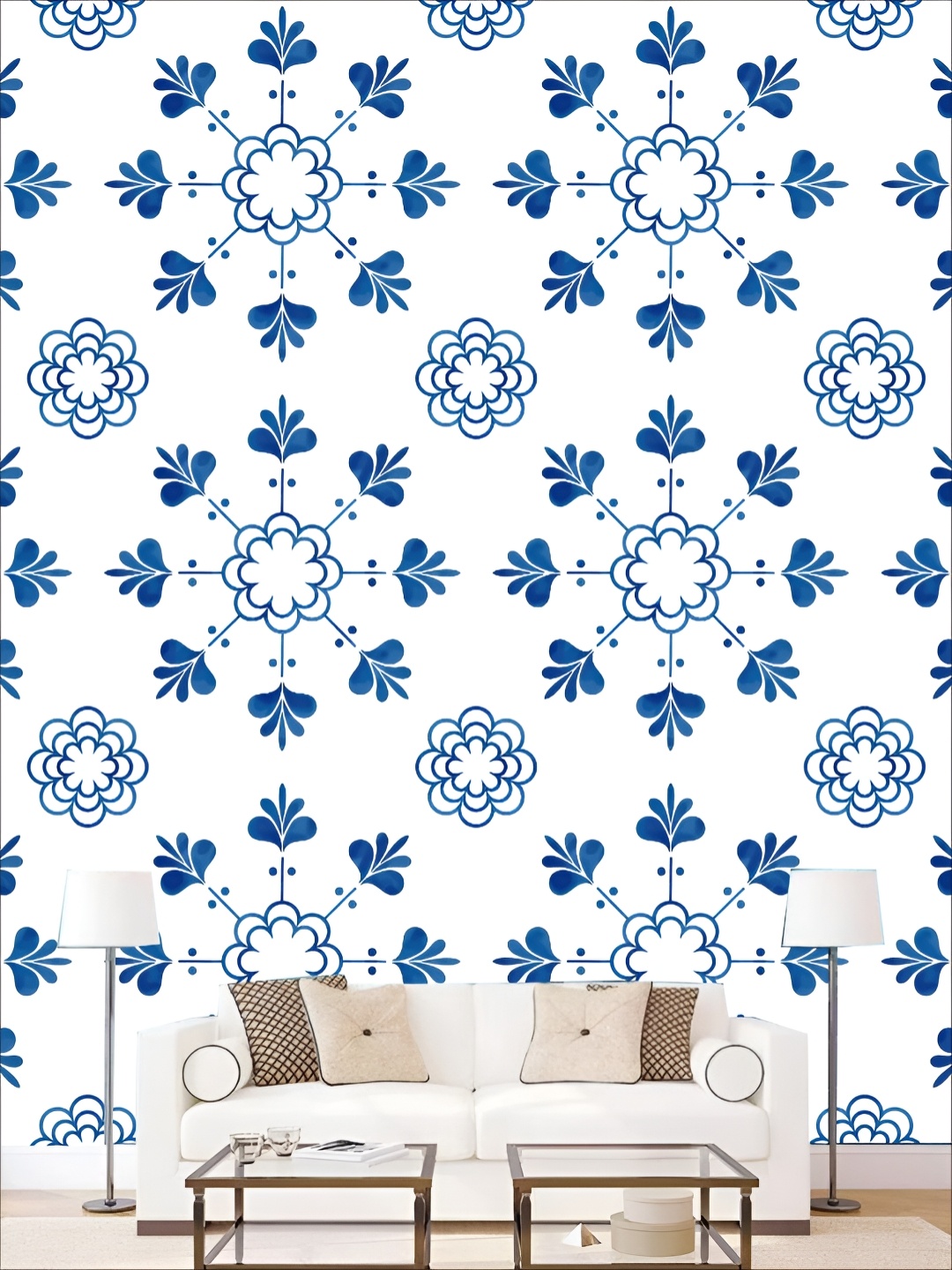 

KSHIRSA White & Blue Printed Self Adhesive 3D Printed Wall Sticker