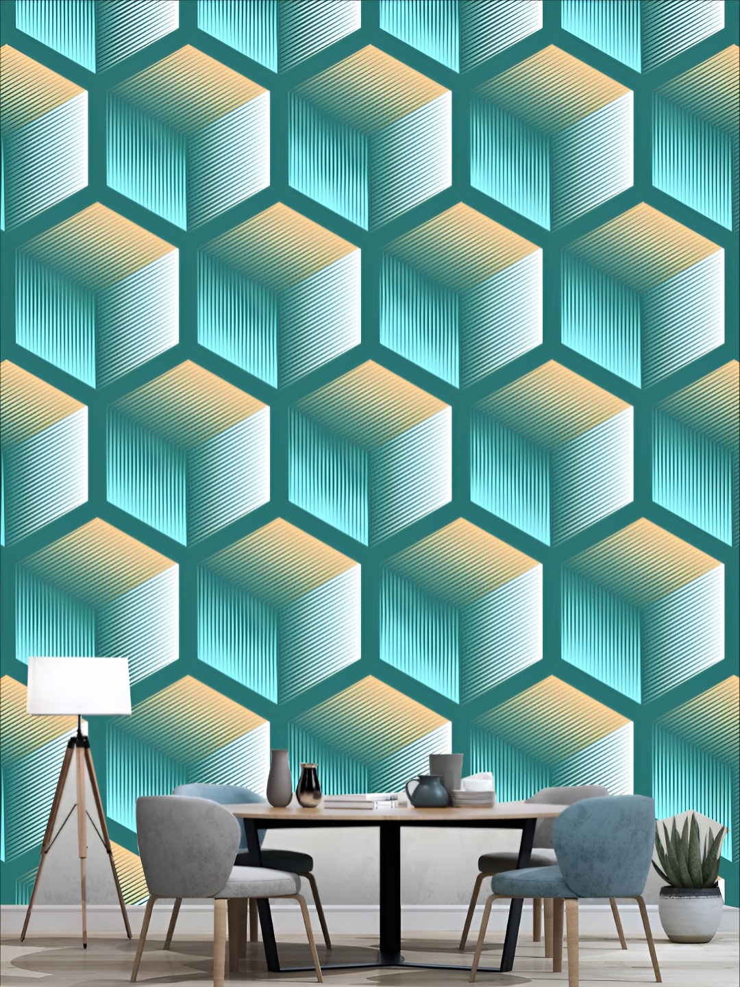 

KSHIRSA Blue & Beige Self Adhesive 3D Printed Wall Sticker