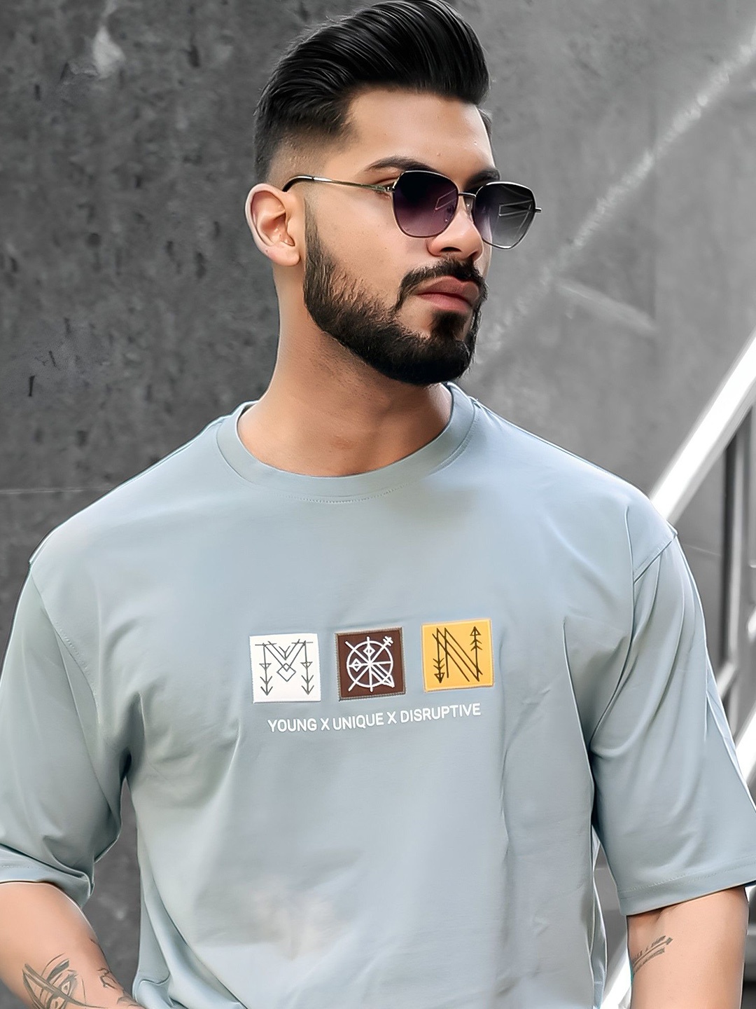 

Maniac Typography Printed Round Neck Cotton T-Shirt, Grey