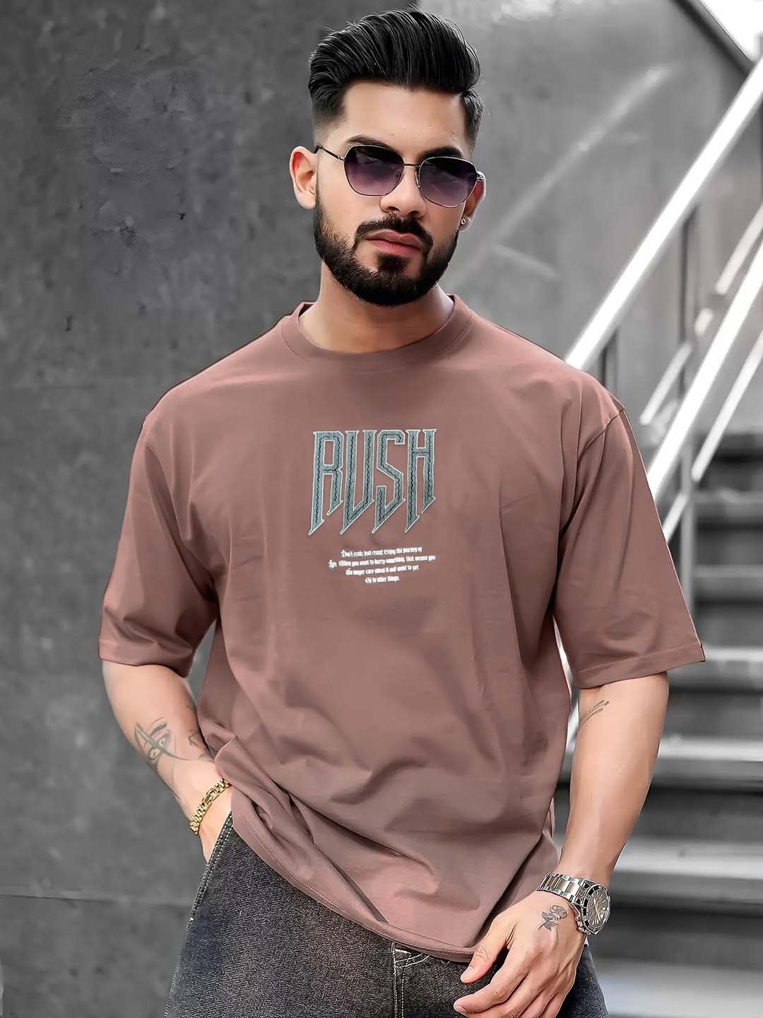 

Maniac Typography Printed ound Neck Half Sleeve Cotton T-Shirt, Brown
