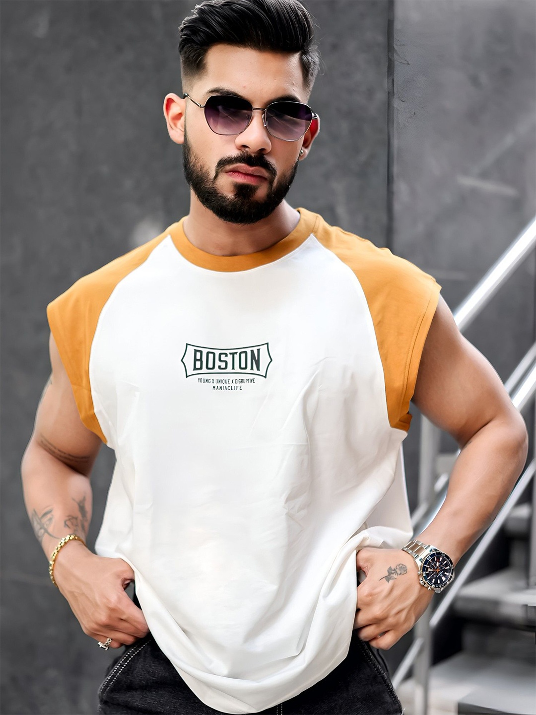 Maniac Round Neck Cotton T-shirt, Mustard