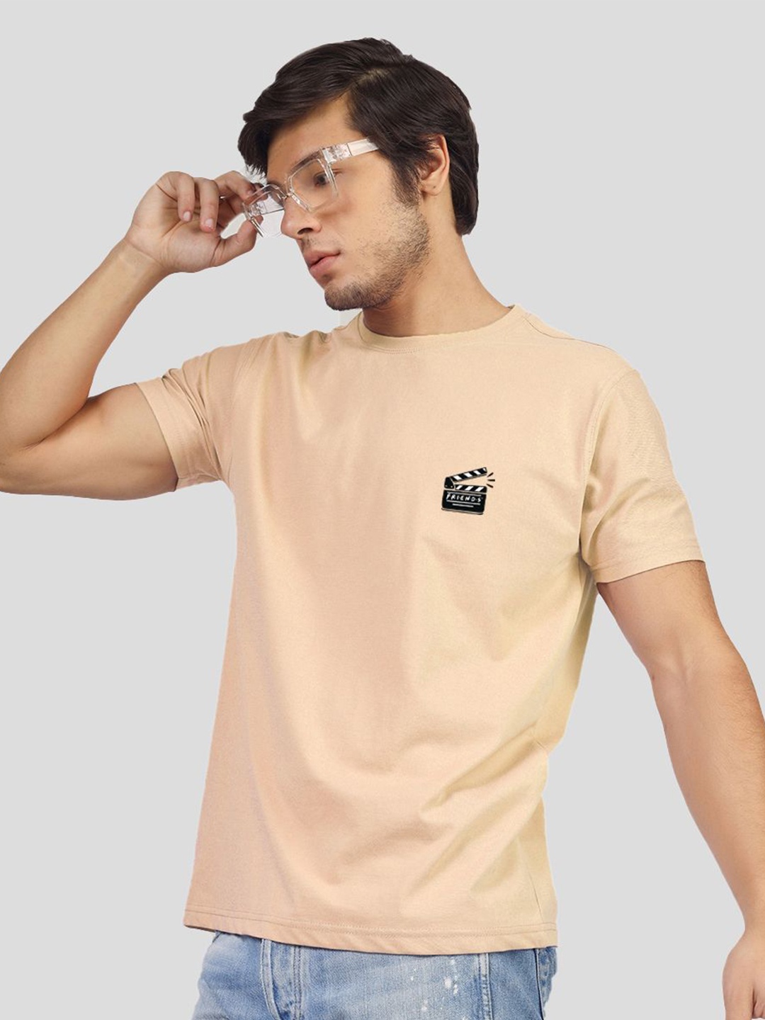

Greylongg Graphic Printed Round Neck T-Shirt, Beige