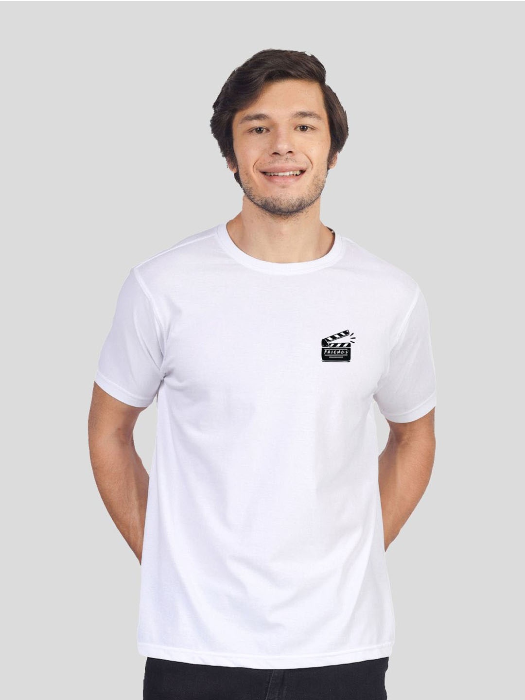 

Greylongg Short Sleeves Round Neck Applique Knitted Cotton T-shirt, White
