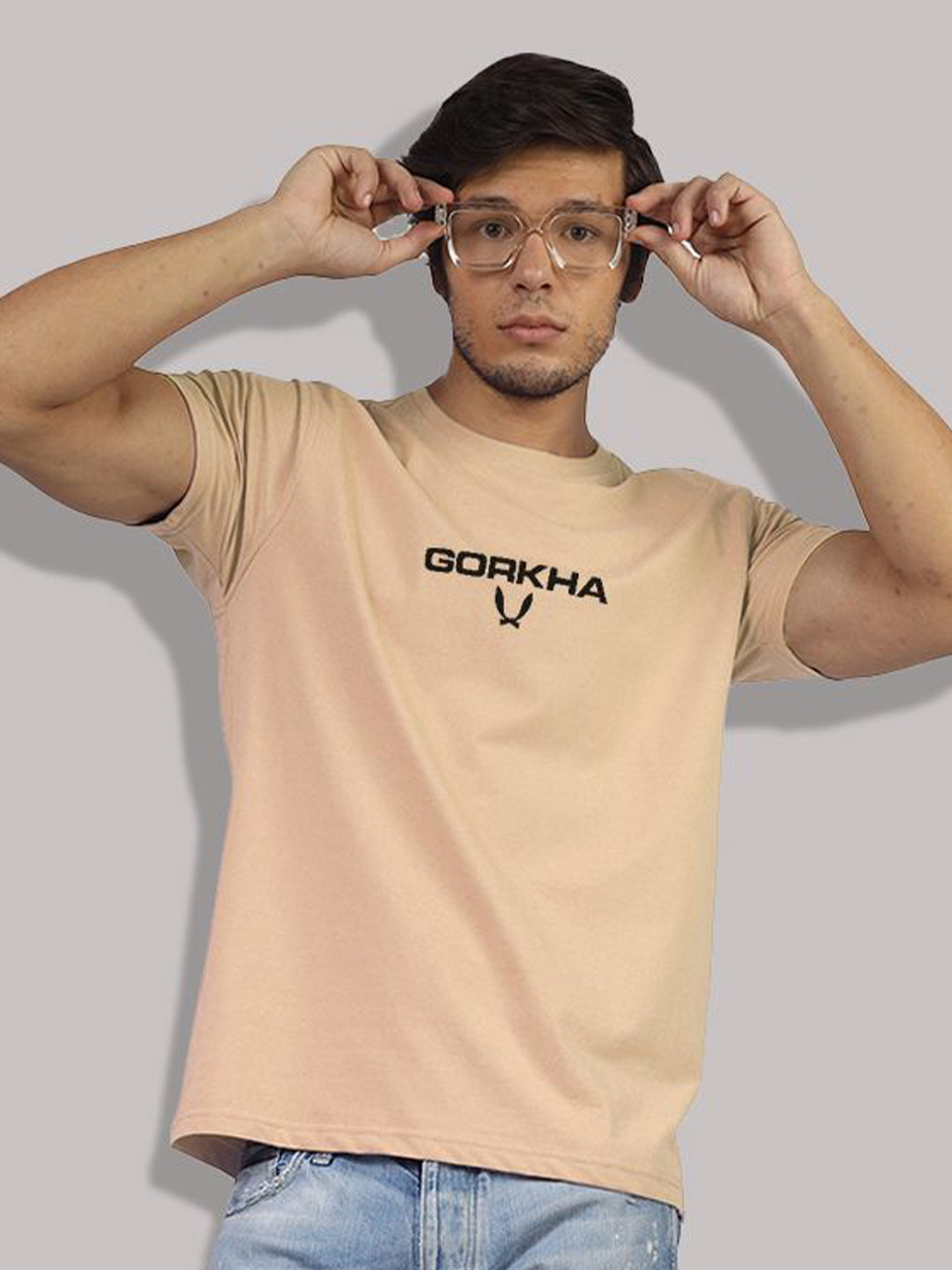 

Greylongg Typography Printed Round Neck T-Shirt, Beige
