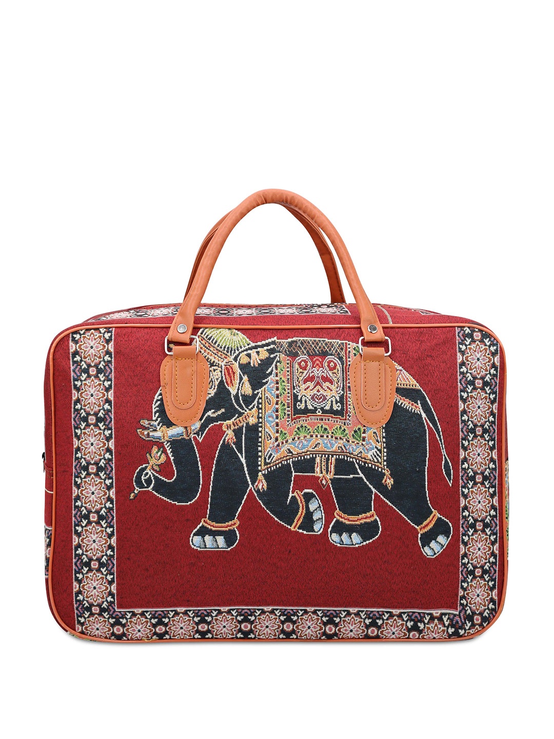

NFI essentials Unisex Ethnic Motifs Printed Small Casual Duffel Bag, Red