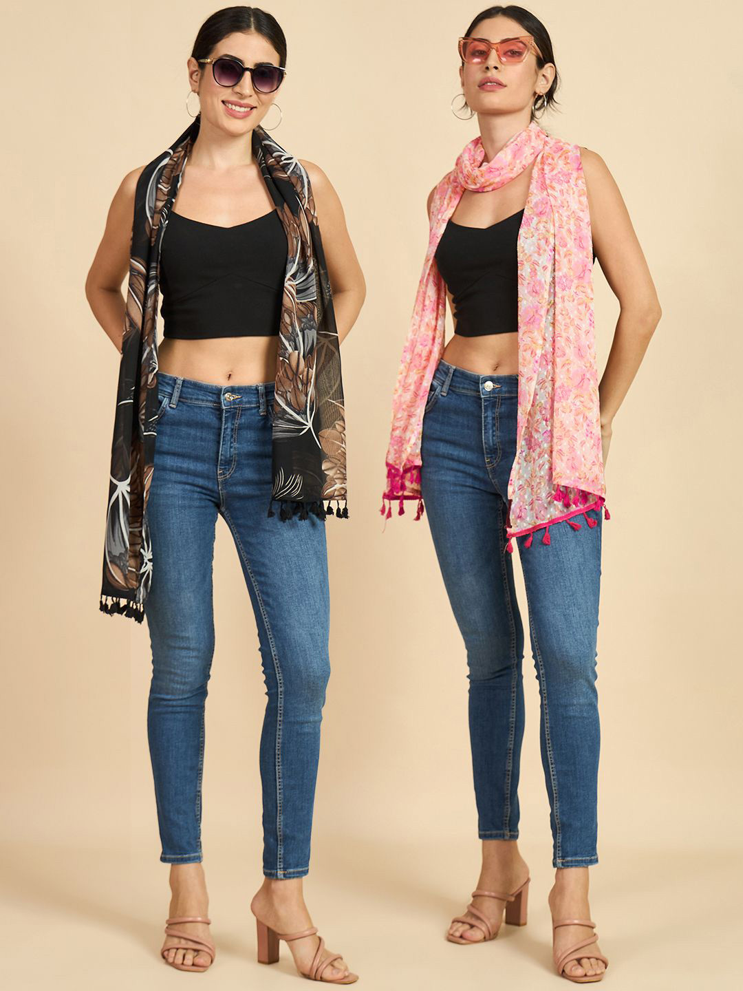 

Azira Pack of 2 Floral Printed Chiffon Stoles, Pink