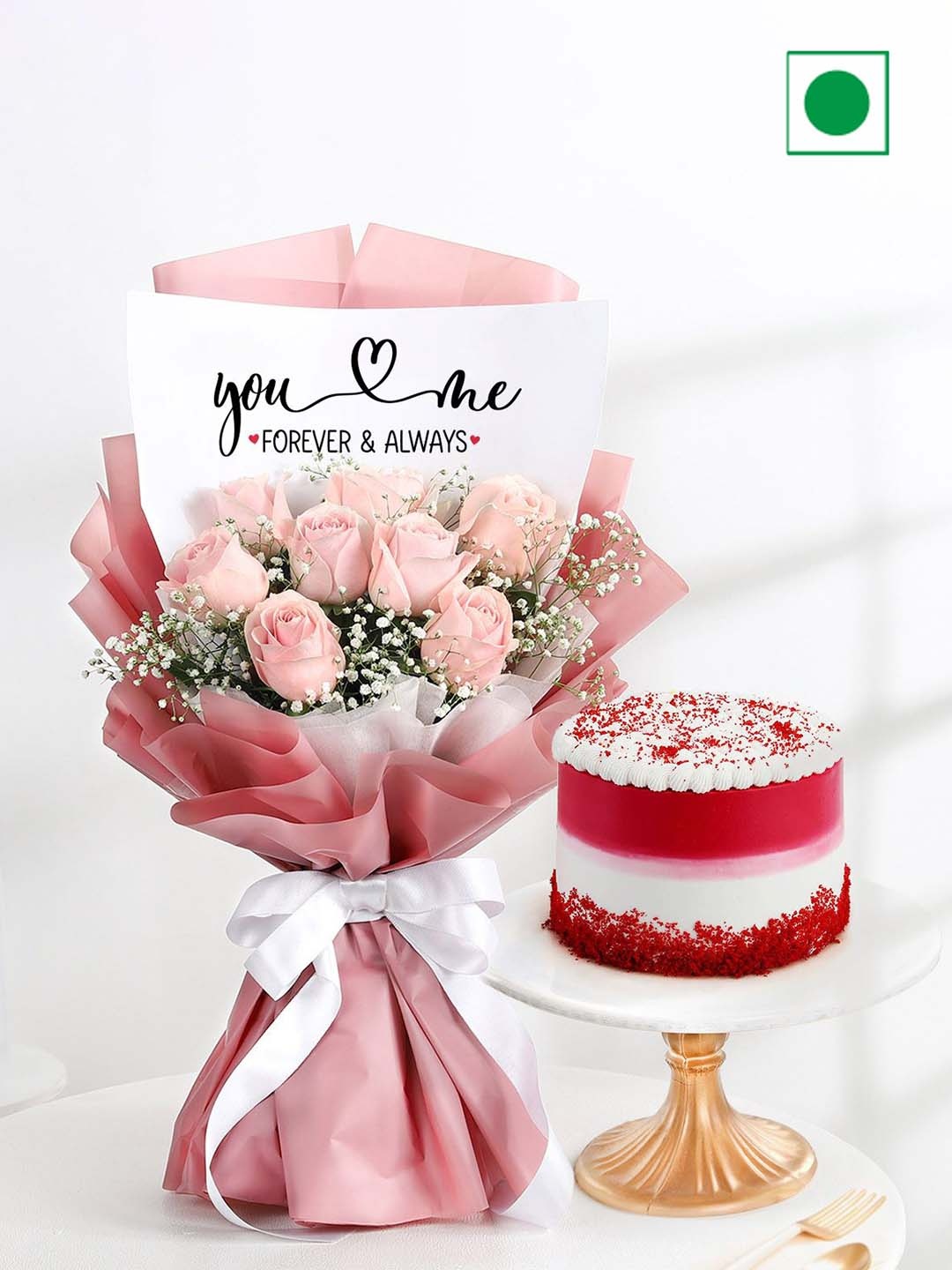 

IGP Bunch Of Roses Bouquet with Round Shape Red Velvet Flavor Eggless Cake - 600 g