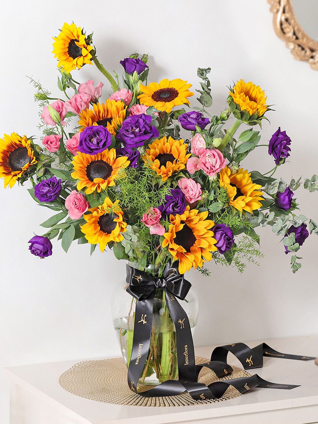 

Interflora Yellow & Purple 37 Pieces Mixed Flower Bouquet In Vase