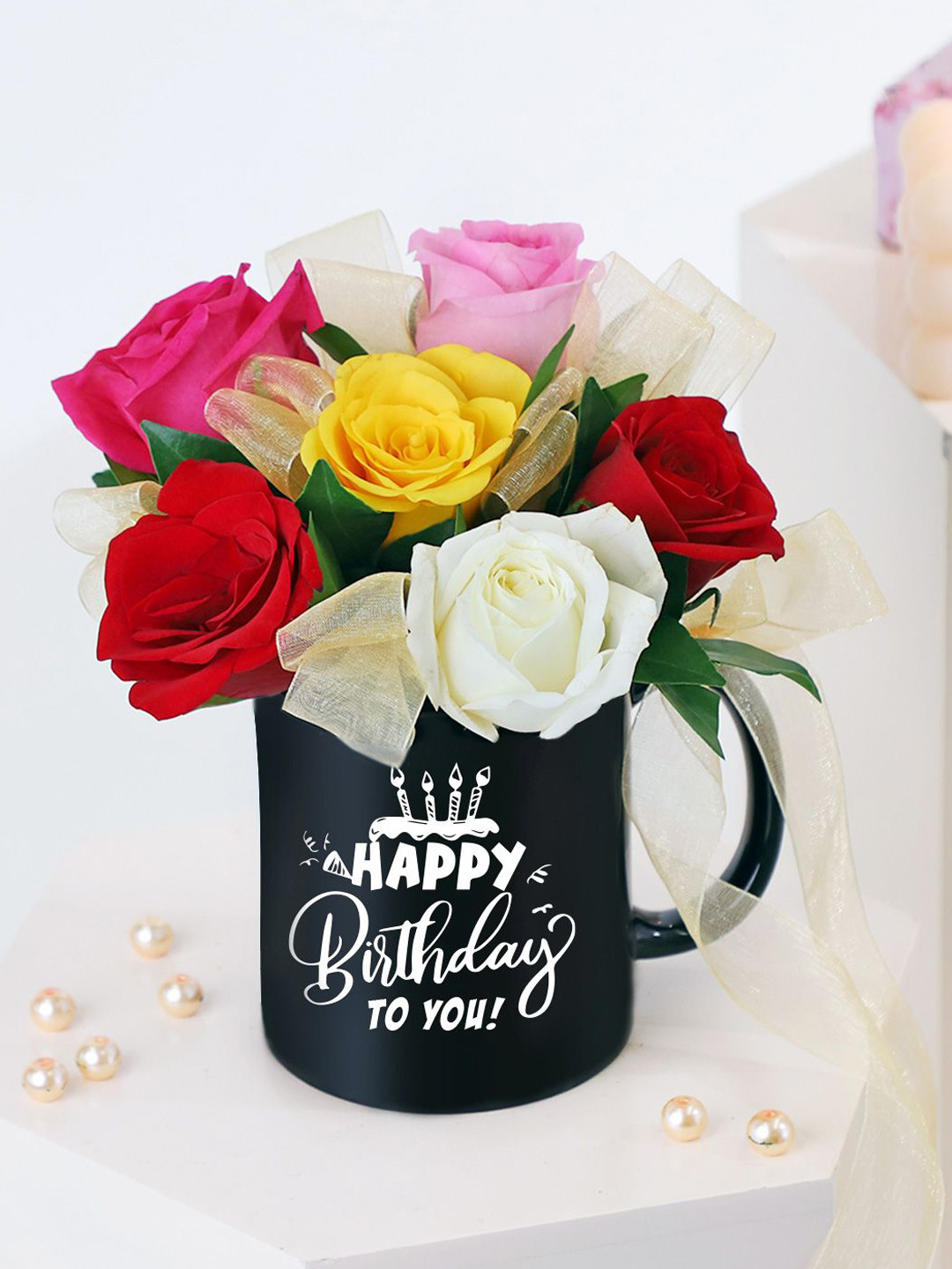 

IGP 8 Stem Roses With Mug, White