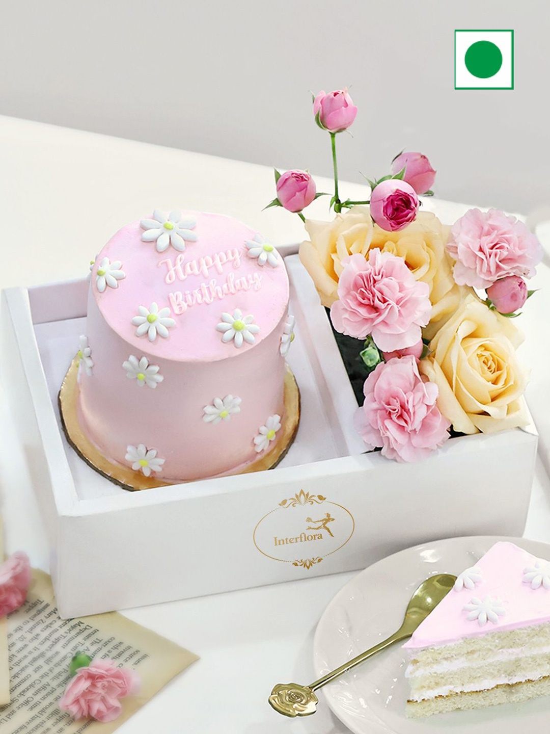 

Interflora Set of 2 Mini Chocolate Cake & Rose Flowers Assorted Gifts, Pink