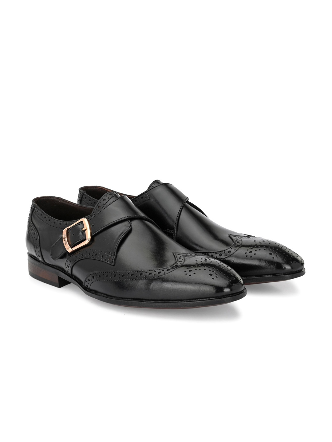 

Egoss Men Perforations Round Toe Comfort Insole Lightweight Leather Monks, Black