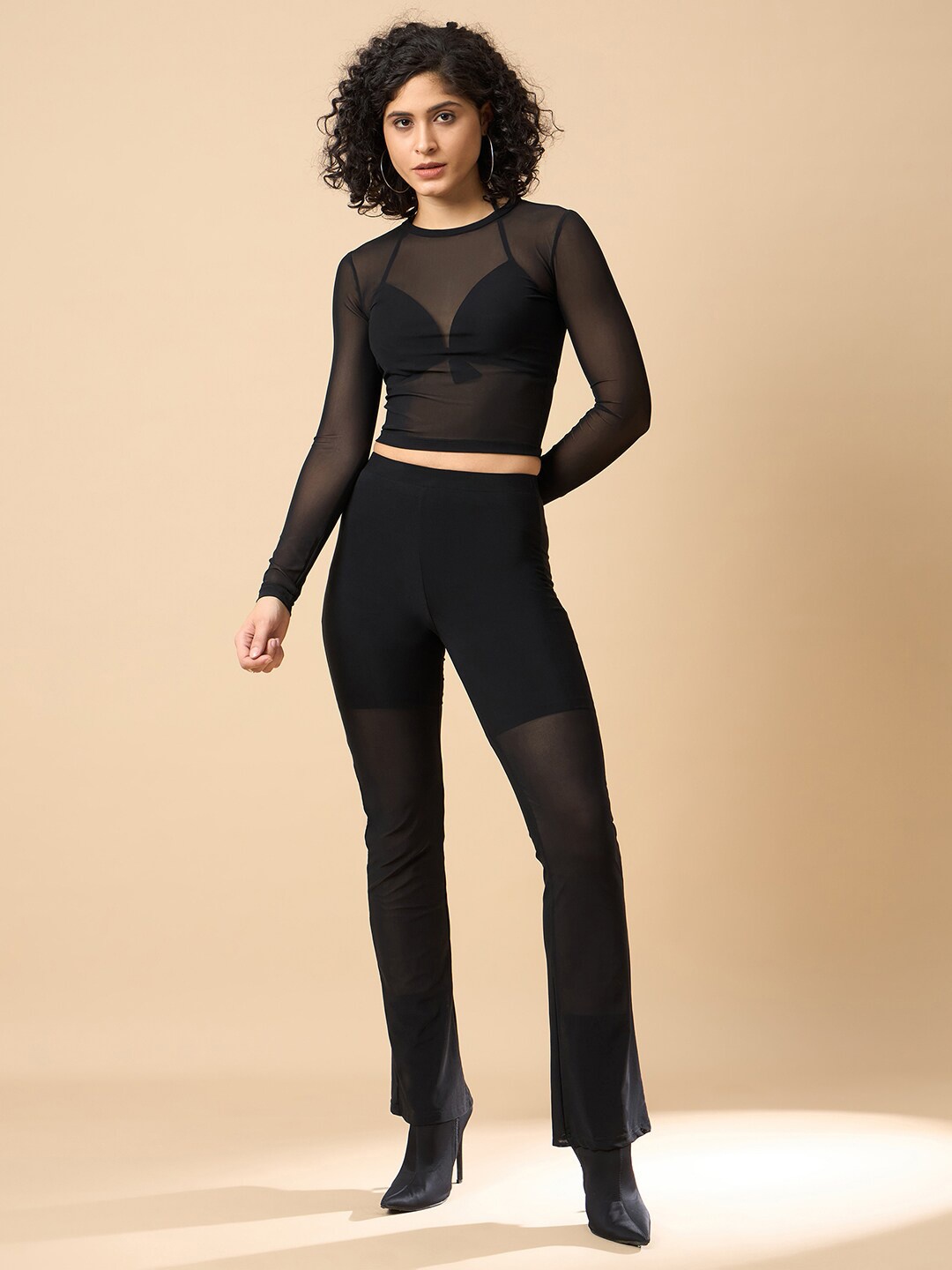 

COLOR CAPITAL Neted Sheer Crop Top, Black